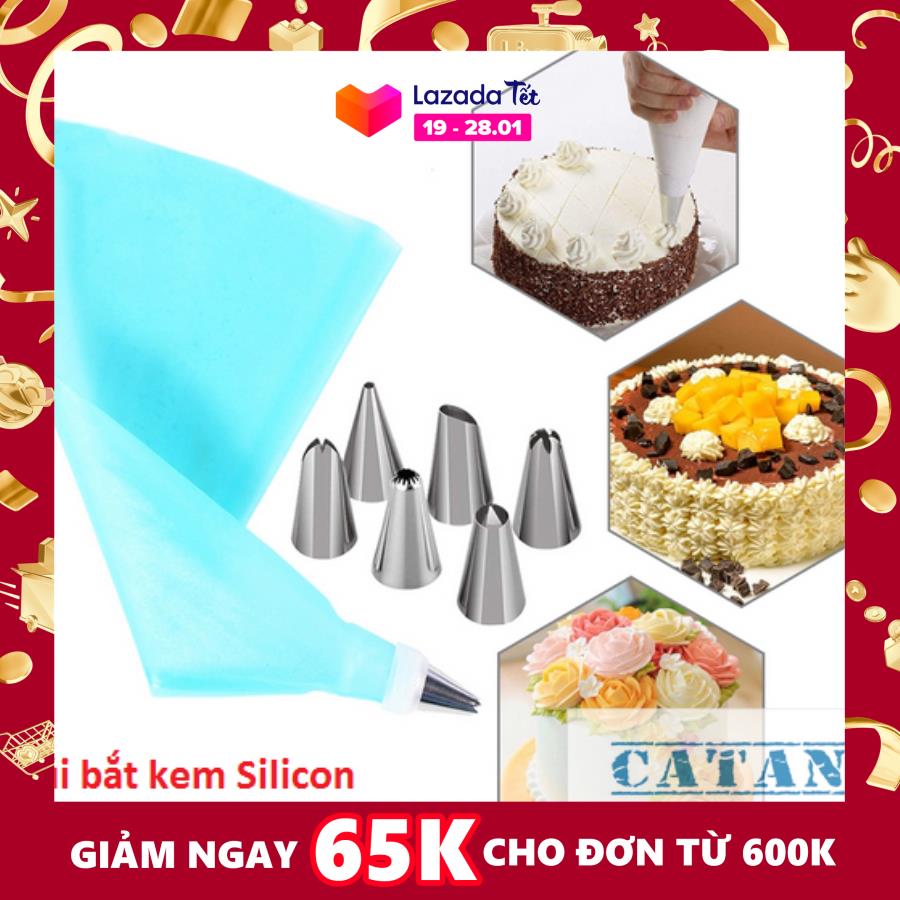 [HCM]Bộ 6 đui bắt bông kem kèm chốt và túi đựng kem trang trí bánh GD230-BatKem - Chất liệu : Đui inox chốt đui nhựa.tui silicon