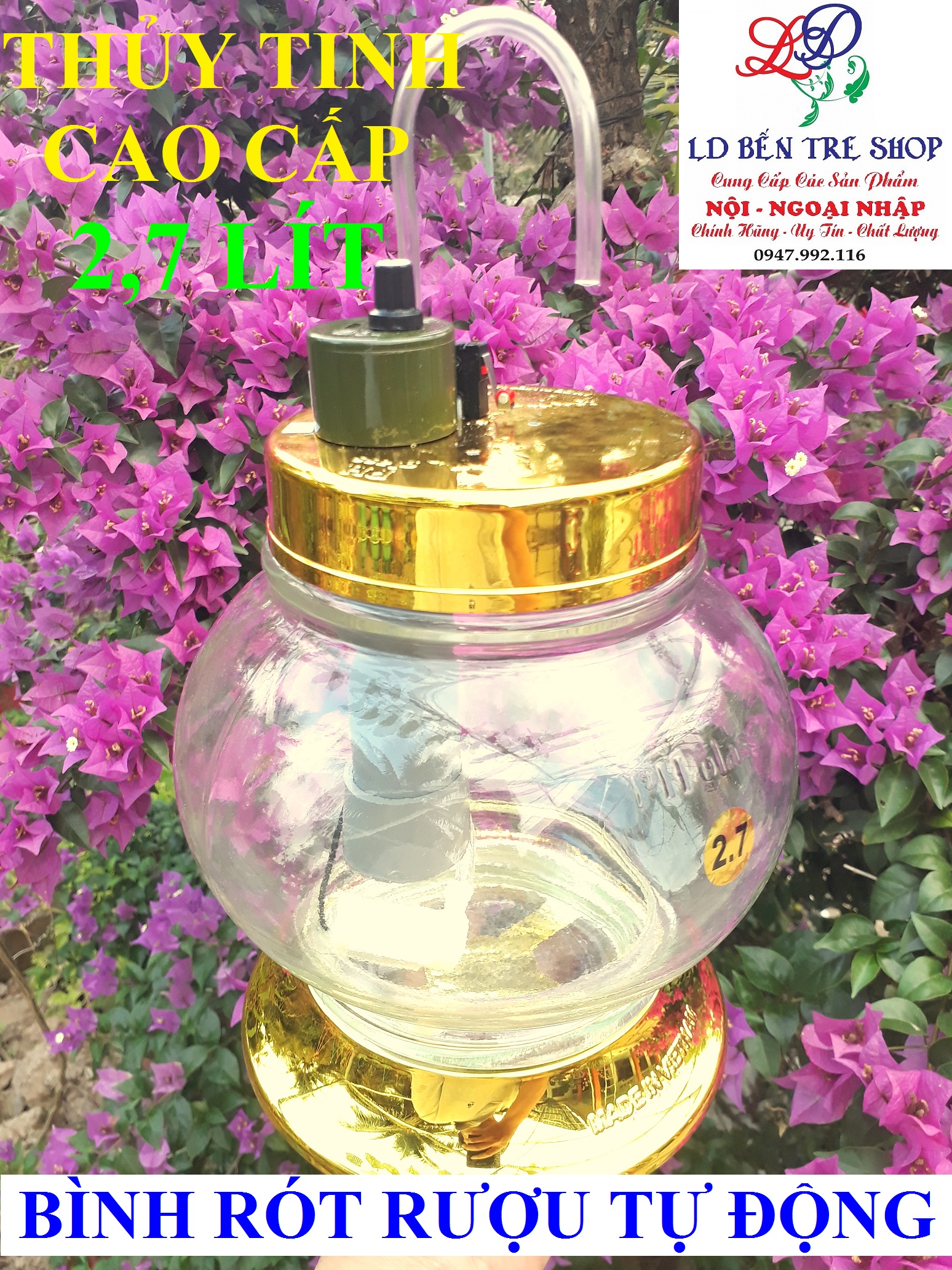 Bình rót ruợu tự động Thủy tinh Cao cấp 2,7 lít (Tặng cáp sạc)