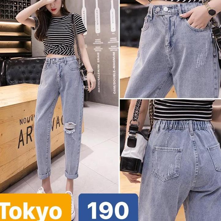 QUẦN JEAN BAGGY NỮ XANH LƯNG THUN CẠP CHUN RÁCH LƯNG CAO NÂNG MÔNG NAGAKISI CAO CẤP TOKY-190 - TOKYO FASHION