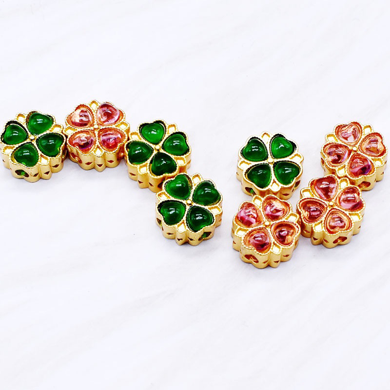 Charm cỏ 4 lá đính đá nhiều màu - KL203