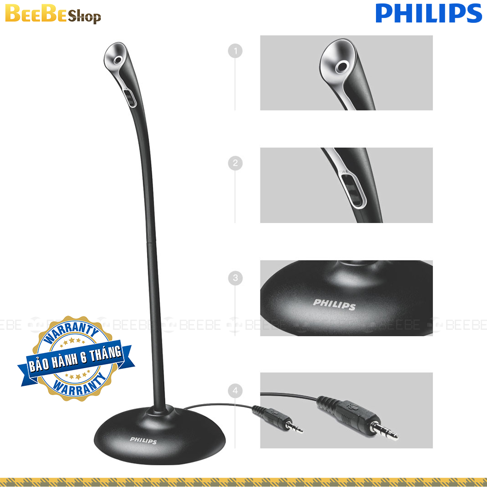 Philips Adjustable Desktop PC Microphone SHM1000 and easily adjustable, black