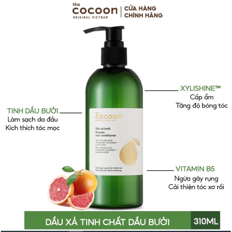 Chăm sóc tóc tinh dầu bưởi cocoon: dầu gội 310ml + dầu xả 310ml + nước xịt dưỡng tóc pomelo 140ml