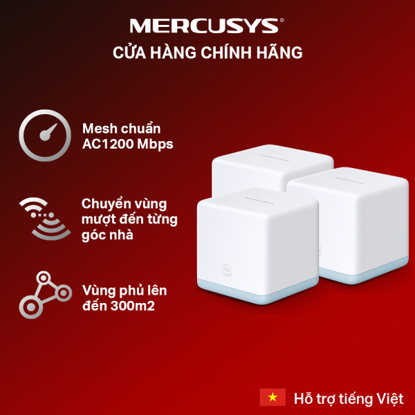Bộ Phát Wifi Mesh Mercusys Halo S12 Chuẩn AC Tốc Độ 1200Mbps Dành Cho Gia Đình
