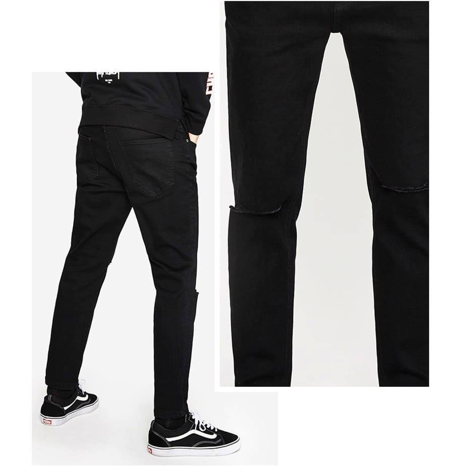 [HCM]Quần jean nam đen trơn form chất cực đẹp - body (rách gối)