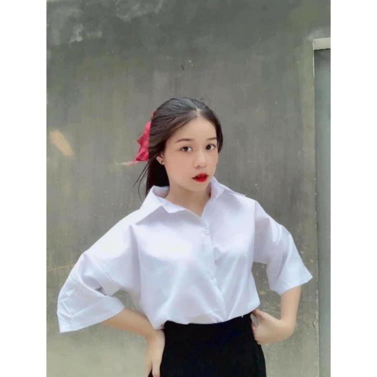 Áo Sơ Mi Trắng Đi Học Unisex( ảnh thật)
