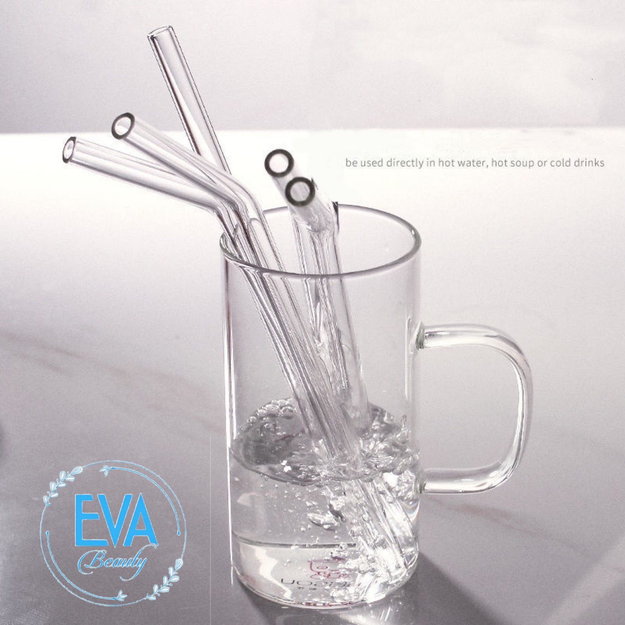 Ống Hút Thuỷ Tinh Trắng Trong Suốt Dáng Cong Glass Drinking Straws 18 Cm M3503
