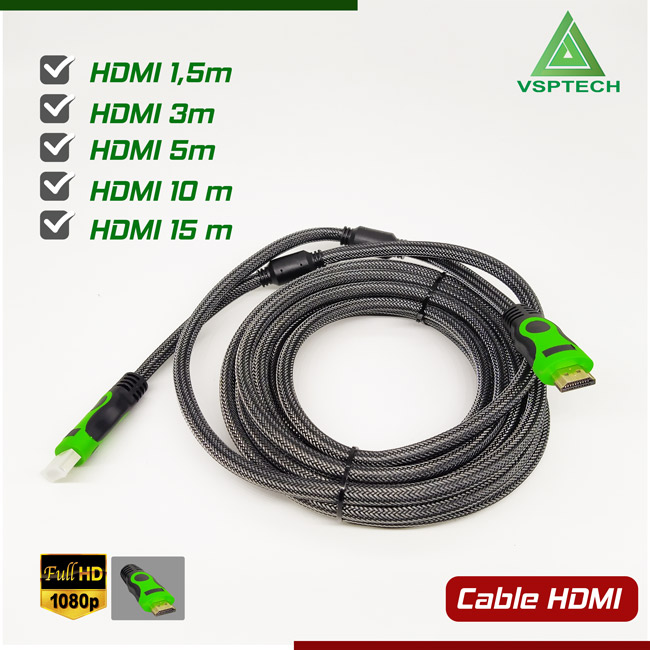 Cable HDMI VSPTECH bọc lưới xám chống nhiễu - hỗ trợ FullHD