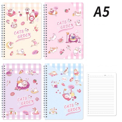 Sổ tay ghi chép học tập gáy lò xo A5 hình Mèo Cats Grden, dòng vở kẻ ngang, 120 trang Sakura Shop