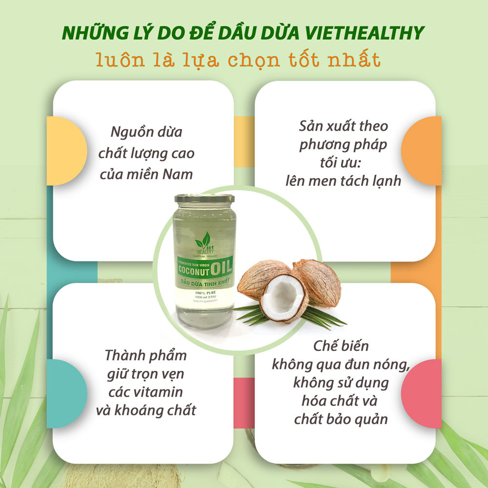 Dầu dừa (túi) nguyên chất Viet Healthy 1000ml
