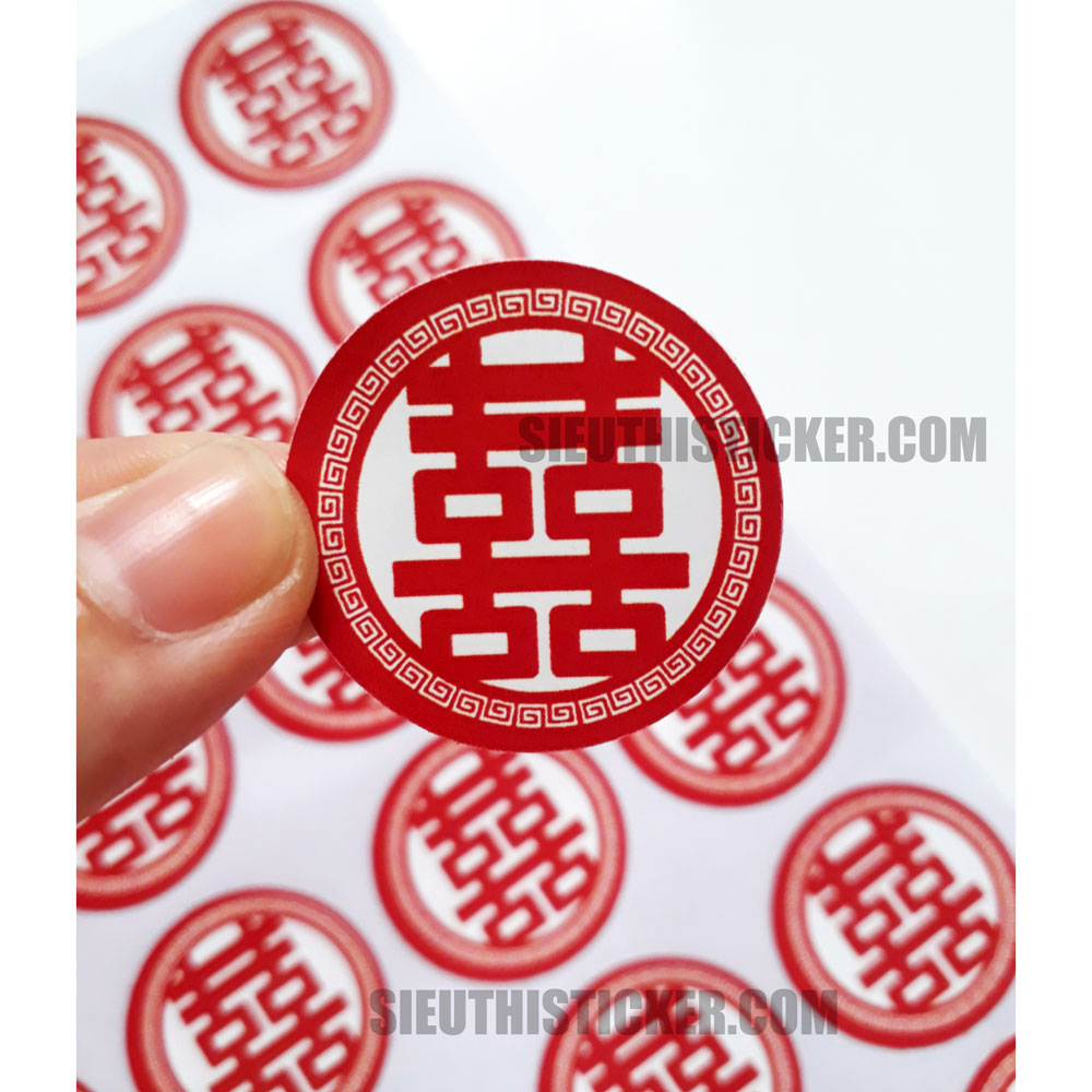 Tem Dán Chữ Hỷ Tròn Mẫu 2 Kích Thước 3cm, Trang trí Đám cưới, niêm phong bao bì, quà cưới, quà tặng