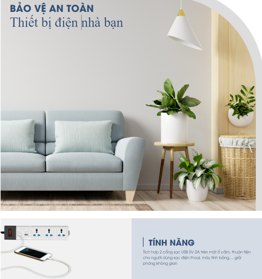 [Mẫu mới 2022] Ổ cắm đa năng USB 3m Rạng Đông Model: OC02.USB 3C/3M/10A