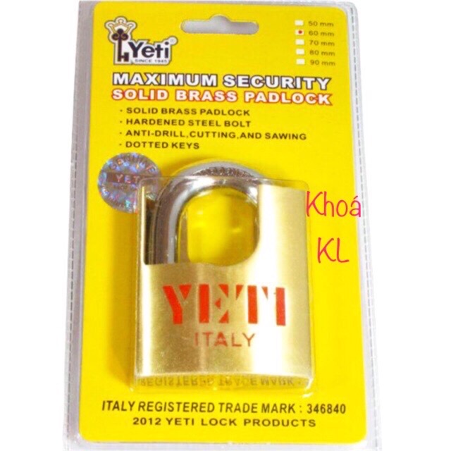 Khoá YETI 6cm chống cắt chìa khoá vi tính