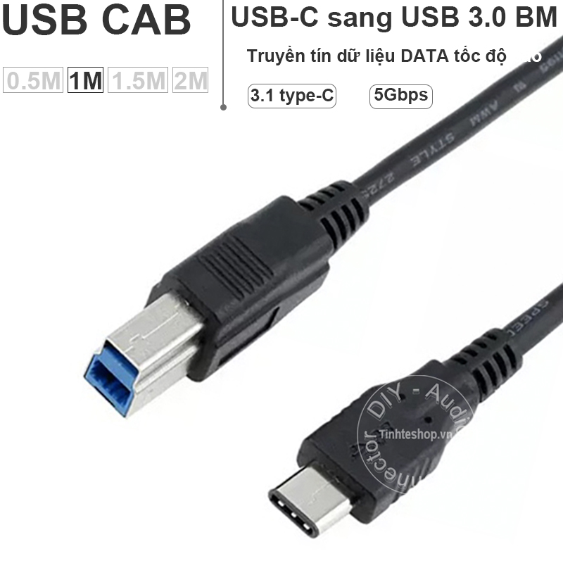USB type-C 3.1 male to USB 3.0 type-B male 1 mét