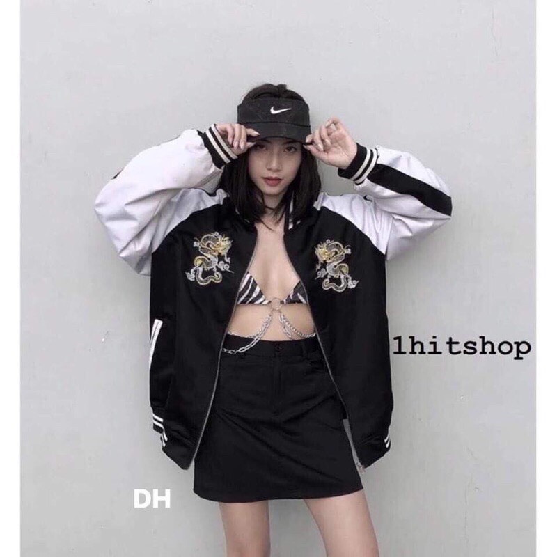 Áo gió rồng nữ, áo khoác bomber nữ hàng thêu đẹp, huyền trang 1995
