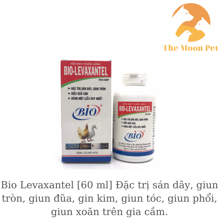 Bio Levaxantel [60 ml] Đặc t.rị sán dây, giun tròn, giun đũa, gin kim, giun tóc, giun phổi, giun xoăn trên gia cầm.