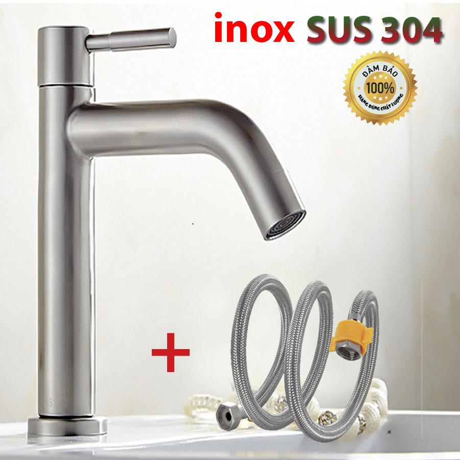 Bộ Vòi LAVABO Rửa Tay inox SUS 304 Chính gốc + Kèm dây cấp nước inox xịn dài 50cm ( có video xem và hình thật )