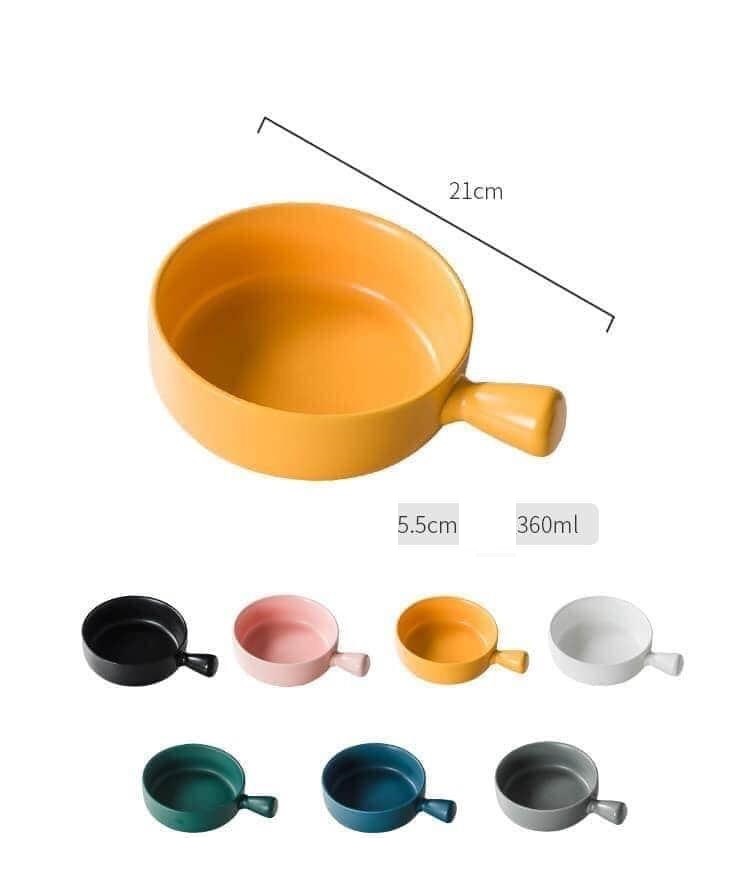 Chảo nướng, bát sứ có tay cầm decor