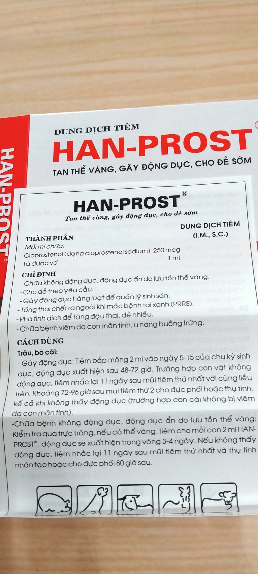 tan thể vàng,đẻ sớm, động dục hanprost 2ml x 10 ống