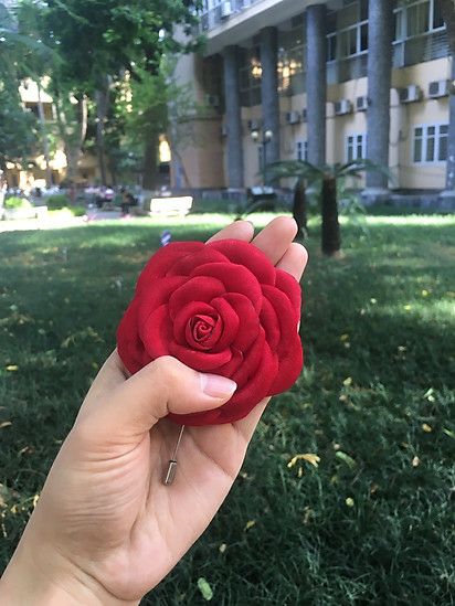 Hoa cài áo bông hoa hồng gấm cao cấp