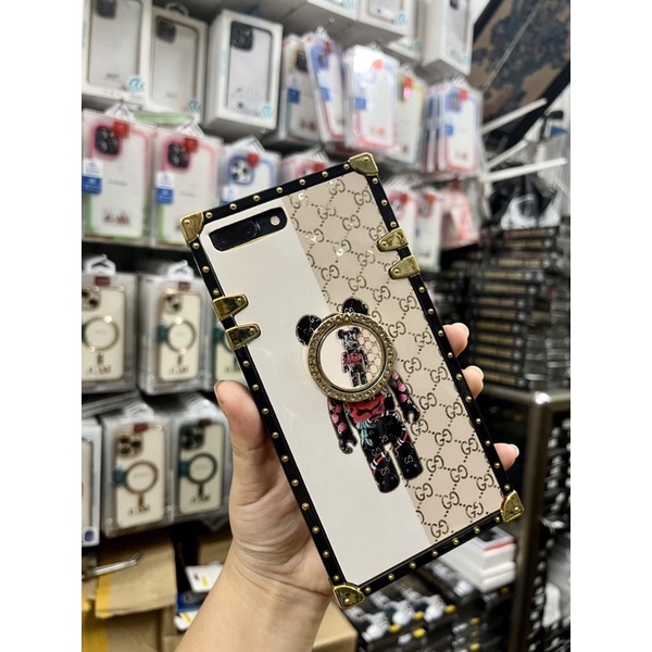 Ốp Vuông tán đinh lưng kính Gấu Bear Brick Iring ip14pro/ ip1 4pro max