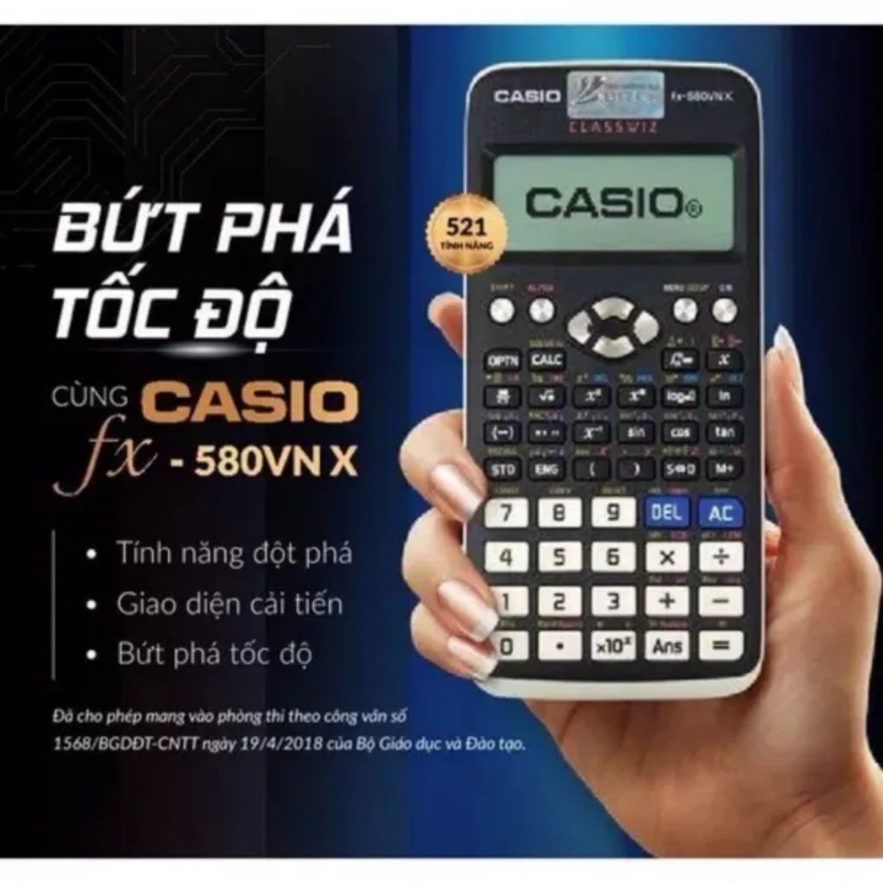 Máy Tính Casio Fx-580Vn X Dành Cho Học Sinh Cấp 2 Cấp 3 .Máy Tính Casio Fx  580Vn X . Màn Hình Lcd Độ Phân Giải Cao Nâng Cấp Chức Năng Giải