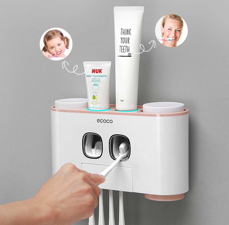 Bộ nhả kem đánh răng đôi Ecoco tặng kèm 4 cốc cao cấp
