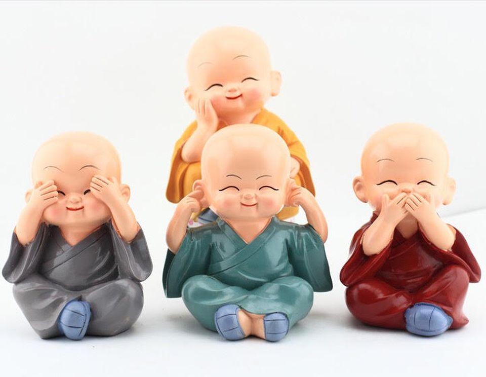 [SALE] Tượng may mắn - Combo 4 chú tiểu để xe hơi ngộ nghĩnh, thích hợp để xe hơi hoặc trang trí nhà cửa, bàn làm việc hay phòng khách - Bộ tượng phật 4 chú tiểu - Tượng trang trí