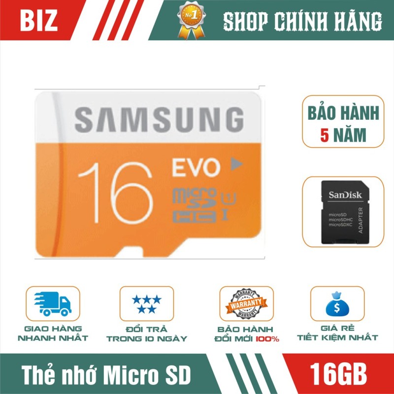 [Nhập LZDEL51 giảm 10% tối đa 200k cho đơn 99k]  Thẻ nhớ 16Gb Samsung Microsd Evo Plus kèm Adapter-bảo hành 5 năm chất lượng đảm bảo an toàn đến sức khỏe người sử dụng cam kết hàng đúng mô tả