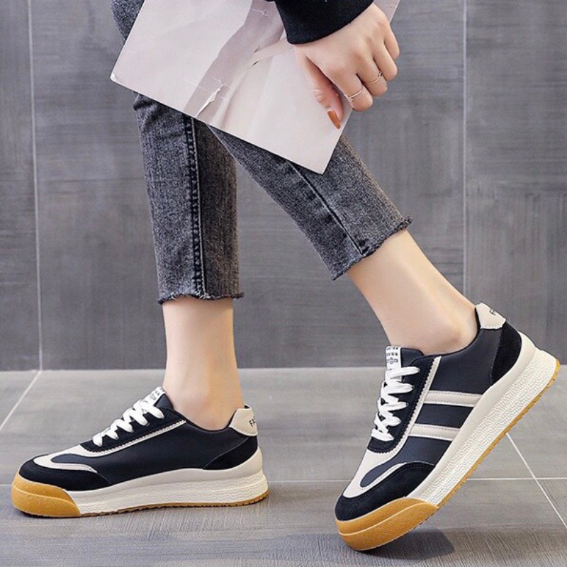 Giày mwc 0694 - giày thể thao nữ đế bánh mì, giày sneaker da hai sọc cá tính năng động