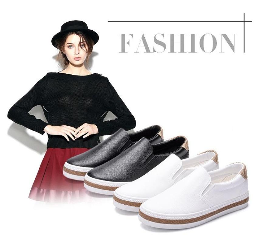Slip on da nữ - Giày lười da nữ - Chất liệu da PU 2 màu (đen) đế trắng và (trắng) full - Mã SP 6075 (K361) giá rẻ