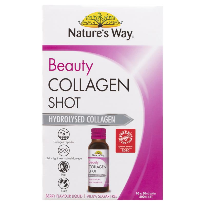 Collagen thủy phân dạng nước Nature's Way Beauty Collagen Shot hộp 10 chai x 50ml Quà Tặng Mẹ Shop