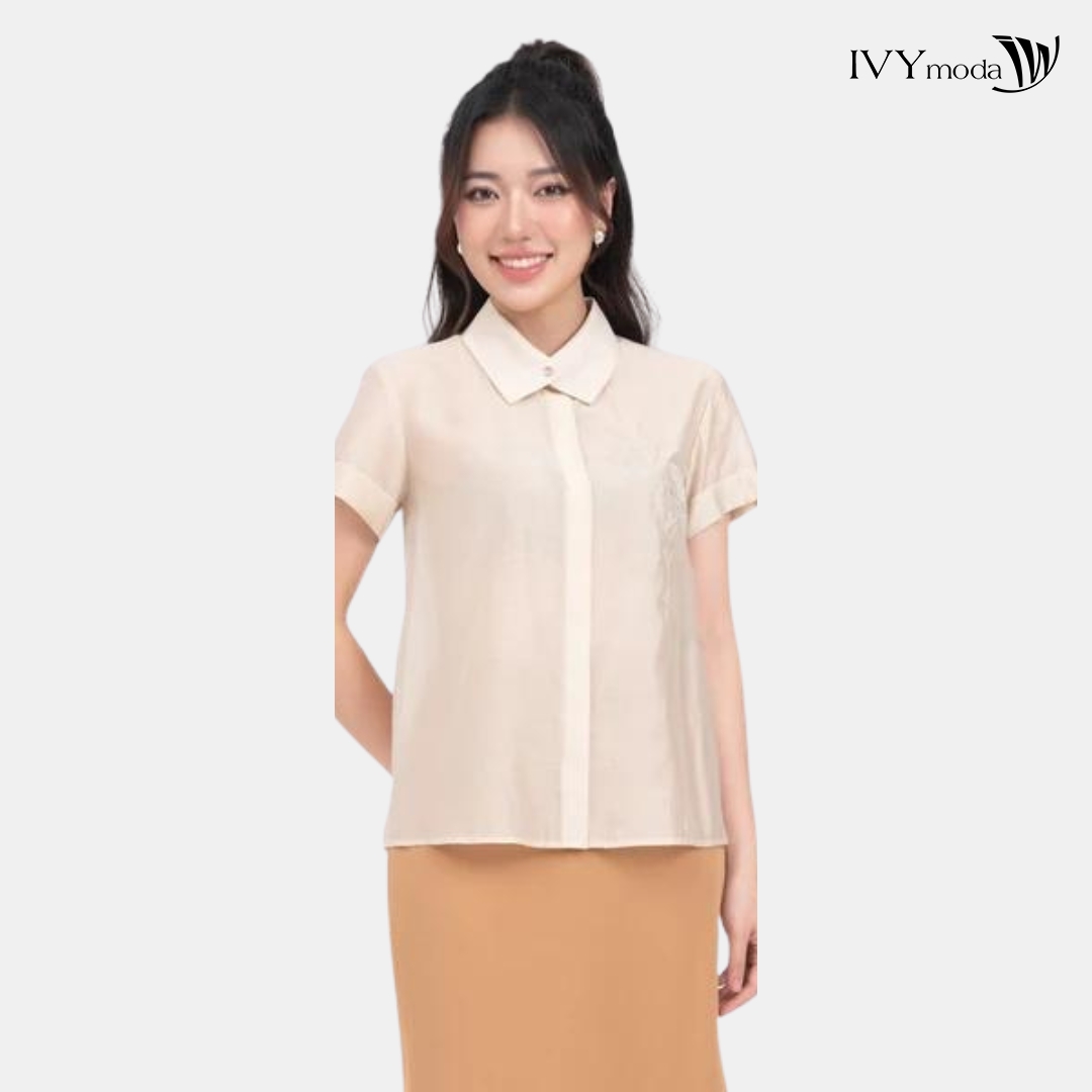 Áo sơ mi lụa thêu hoa IVY moda MS 16M7764