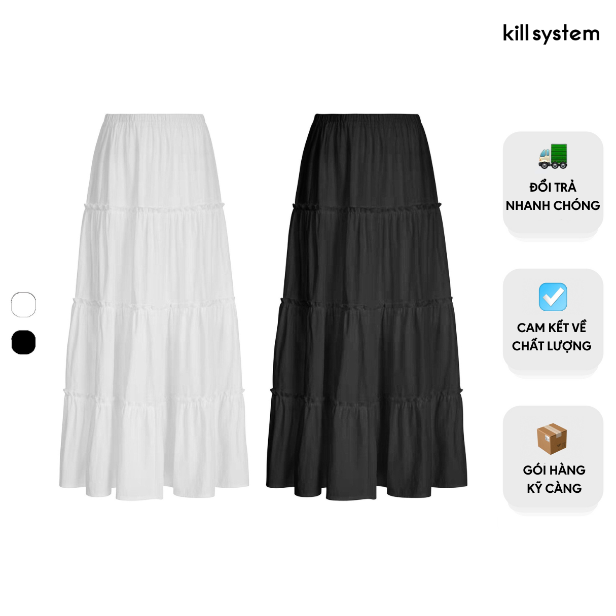 Chân váy dài Kill System Annie trắng dáng xoè nhiều tầng