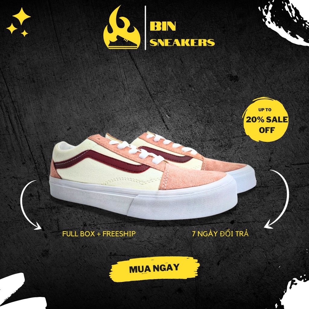 Giày Vans vault old skool nữ màu hồng chuẩn 11 Full Bill Box - Giày thể thao Vans hồng nữ đi học đi chơi siêu đẹp