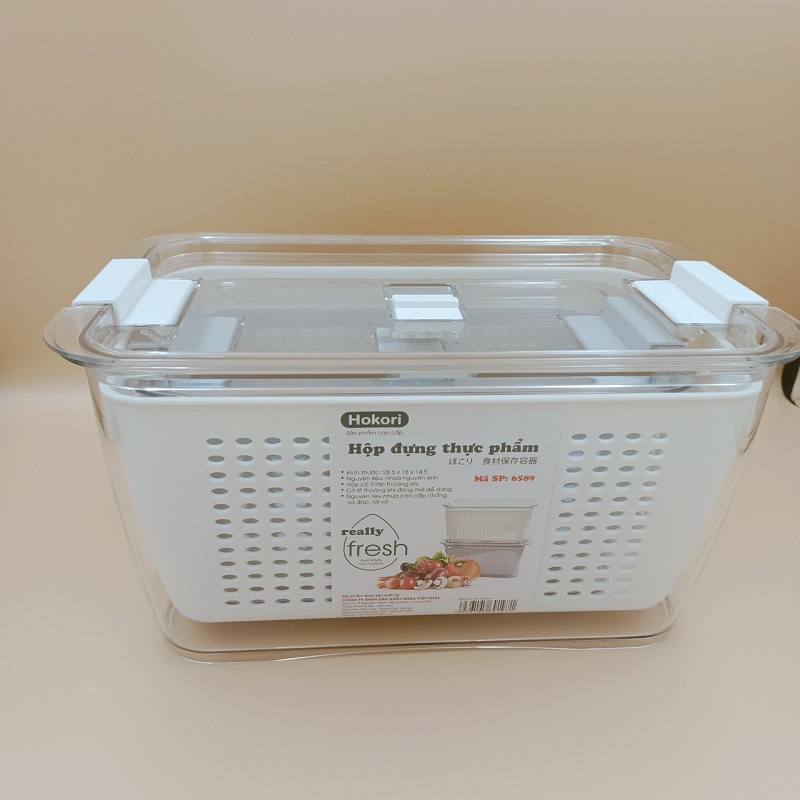 Hộp Đựng Thực Phẩm Tủ Lạnh 2 Lớp Có Khóa Thoát Khí, Dễ Dàng Bảo Quản Rau Củ, Siêu Tiện Dụng