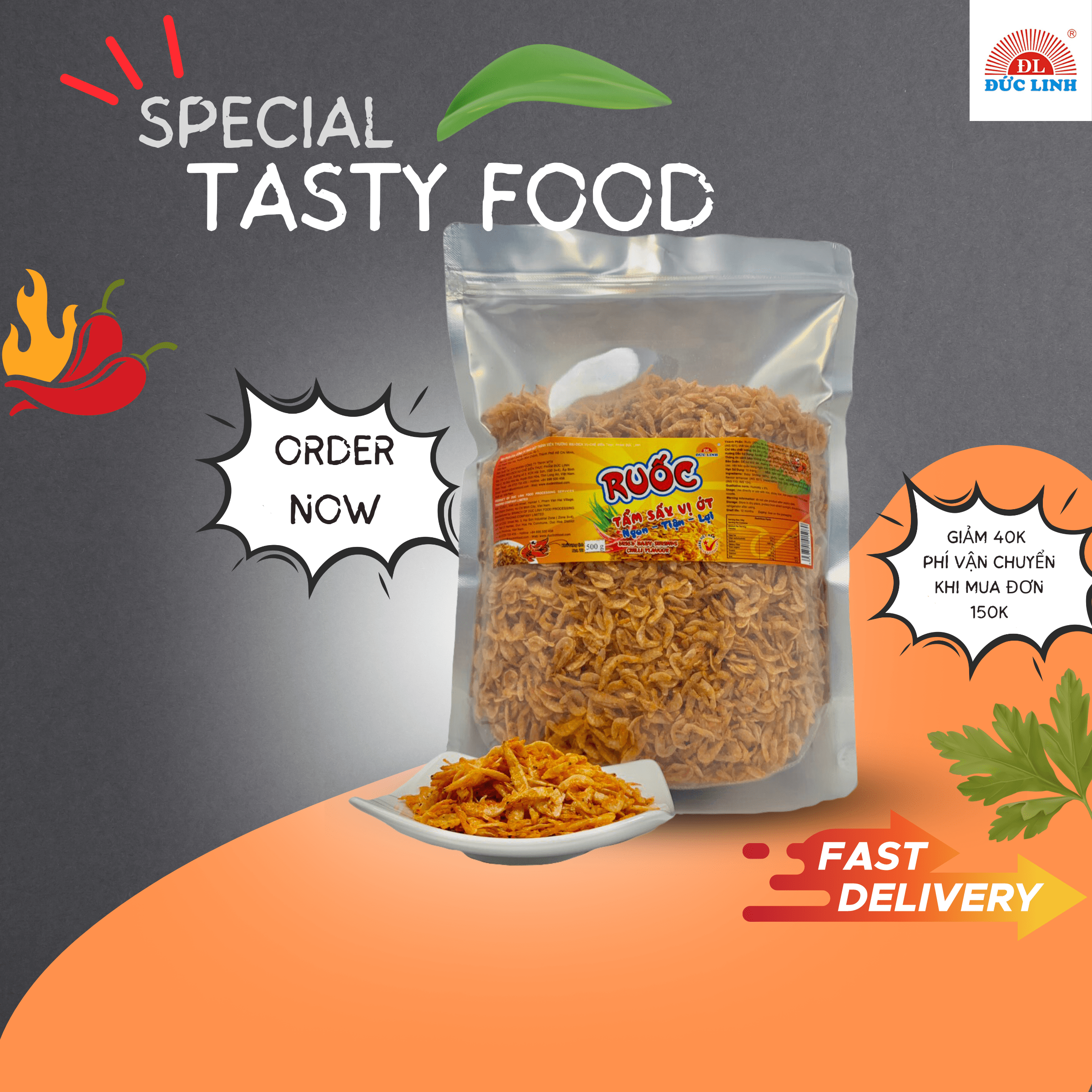 Ruốc sấy (Tép Sấy) Tẩm Vị Ớt Túi Zip 500g