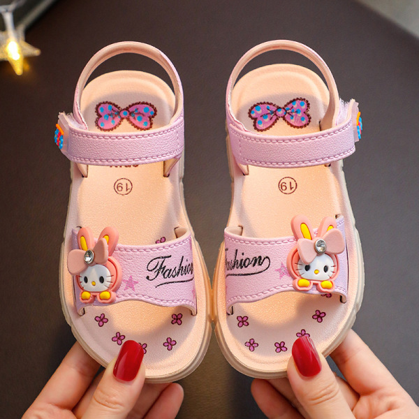 Êm mềm thoáng chân cho bé-Giày sandal cao su mềm quai dán êm chân cho bé gái đến trường hình thỏ con cute chú ý size