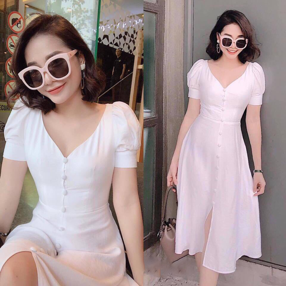 [HCM]  ĐẦM XÒE CỔ V  PHỐI NÚT BEYEU1688 - BY8141