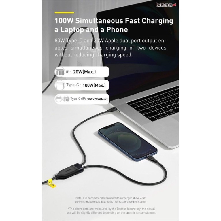 Cáp sạc nhanh 100W Type C to Lightning & Type C Baseus Flash Series One-for-two Fast Charging Data Cable Type-C to L+C