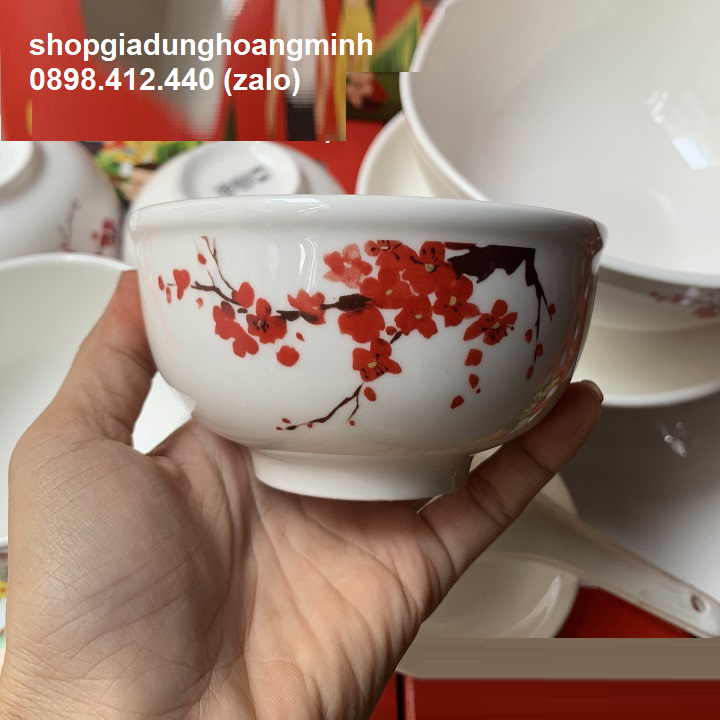 [HCM]bộ chén tô dĩa sứ hoa đào - chén tô dĩa sứ