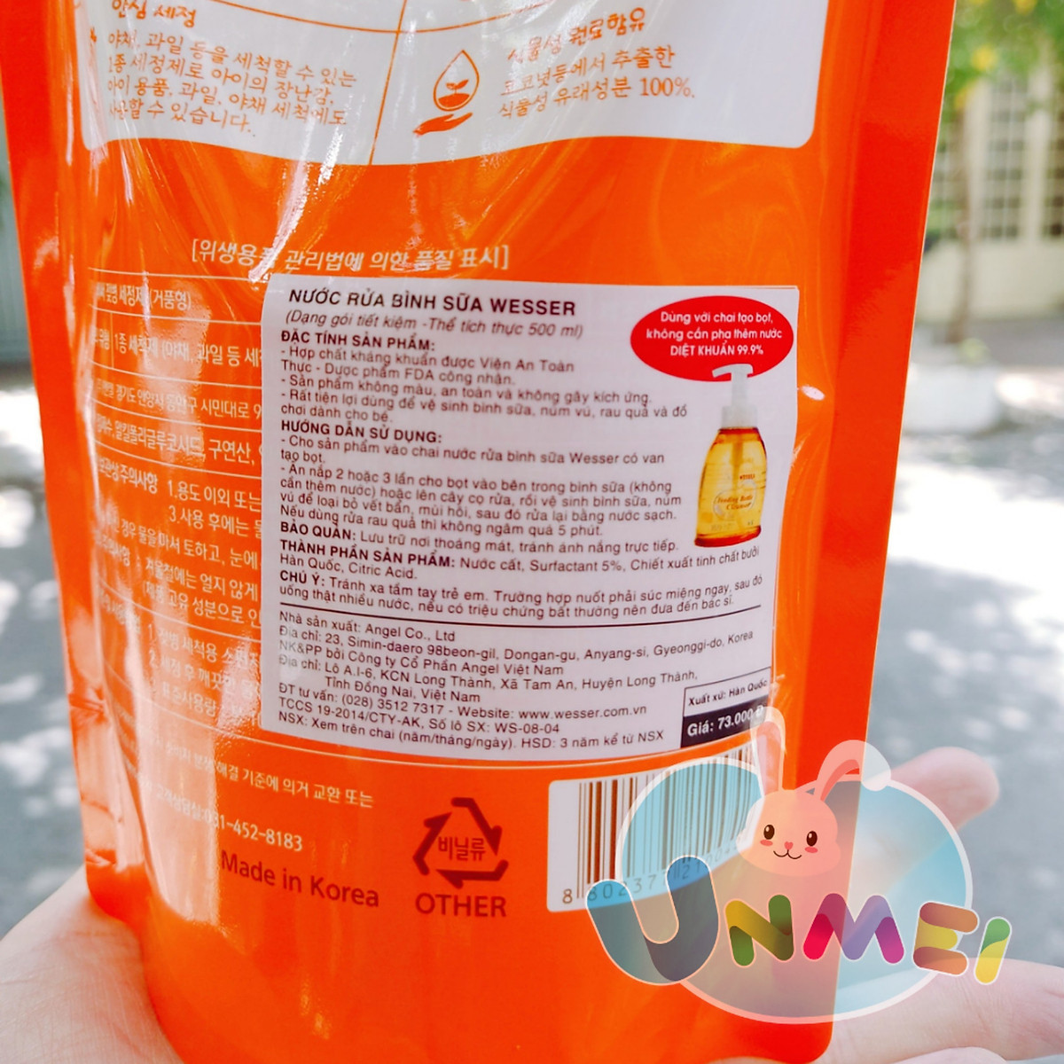 Bộ 2 Gói Nước Rửa Bình Sữa Wesser (500ml x 2)