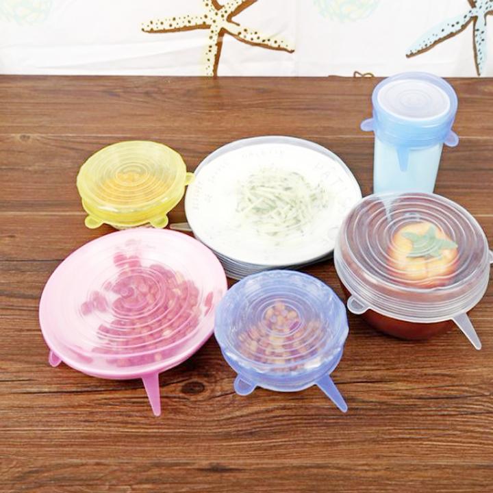Bộ  6 Màng Bọc Thực Phẩm Silicon Co Giãn , Giữ Nhiệt Hiệu Quả , Nắp  Bọc Thức Ăn An Toàn Tiện Lợi