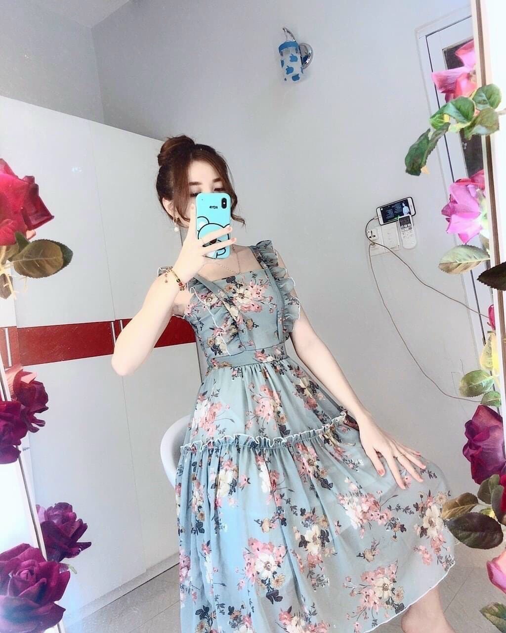 [HCM]ĐẦM HOA 2 DÂY XÒE VINTAGE SIÊU XINH DX