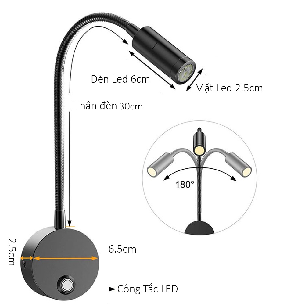 Đèn đọc sách gắn tường có công tấc