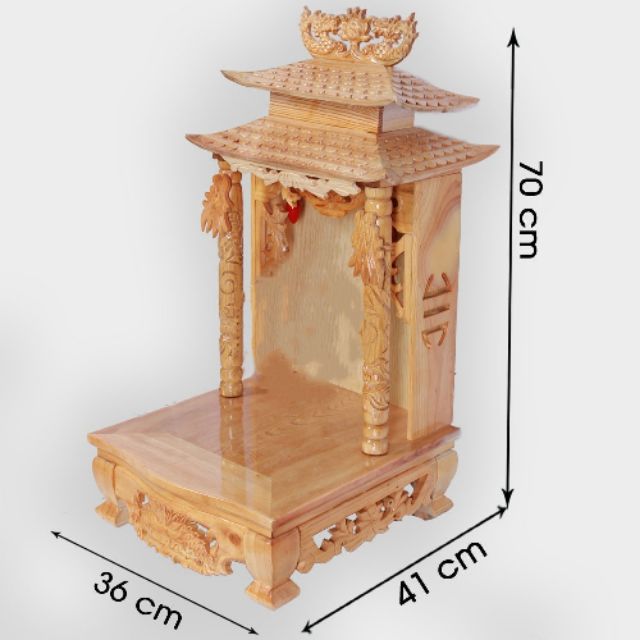 Bàn thờ thần tài mái chùa bằng gỗ sồi 36 cm