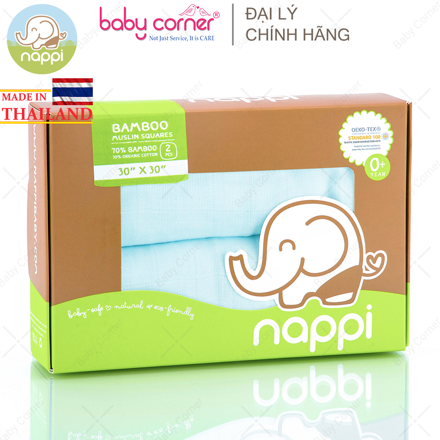 Khăn đa năng sợi tre nappi 77x77cm, hộp 2 cái, từ sơ sinh