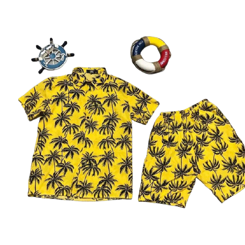 Bigsize - bộ unisex đi biển dừa vàng, đồng phục gia đình đủ size, chất vải kate thái mềm mịn
