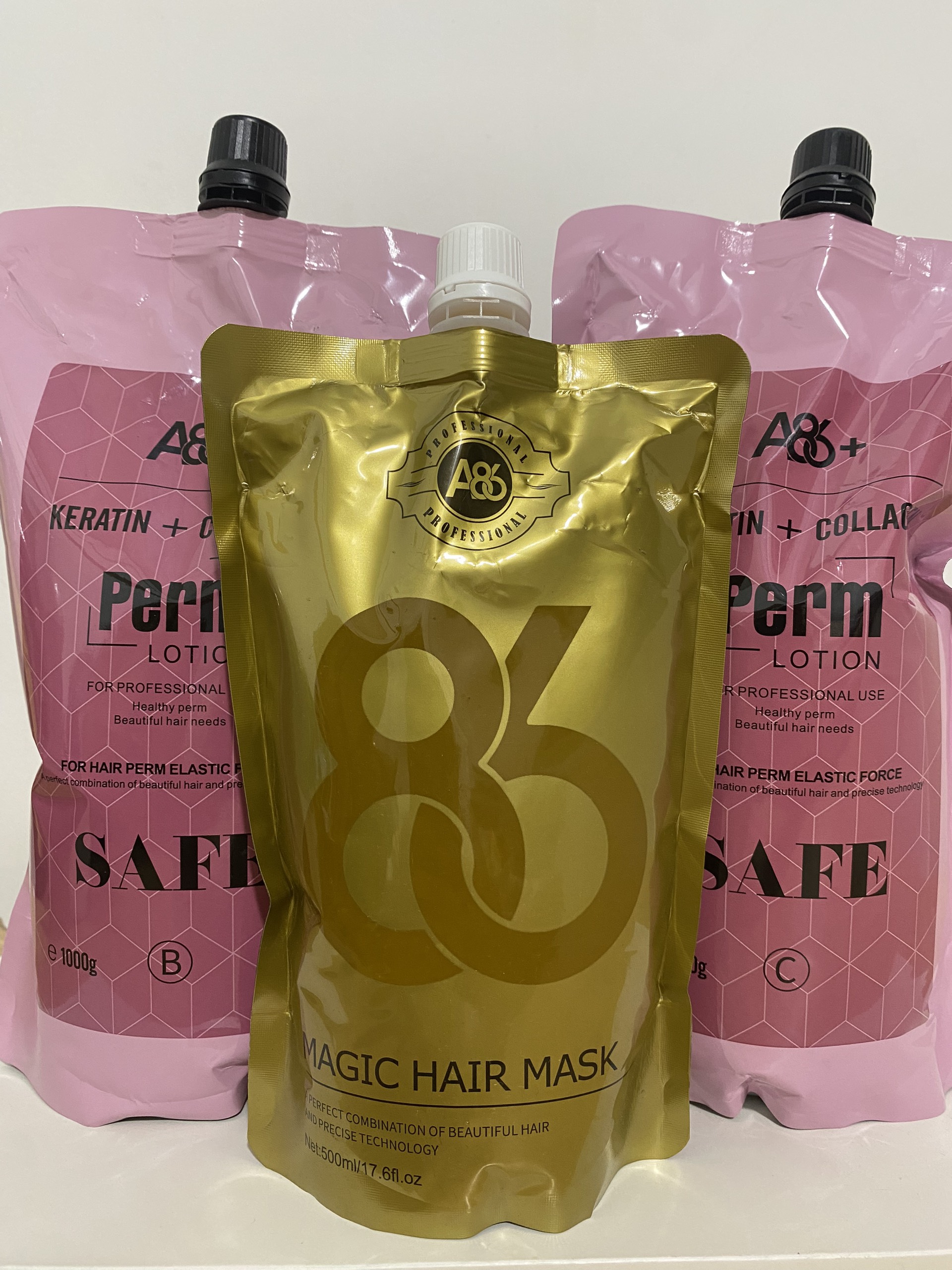 Bộ 3 sản phẩm a86 colagen tươi và uốn duỗi tóc siêu nhanh không cần canh mềm hóa, trung hòa safe 1000ml