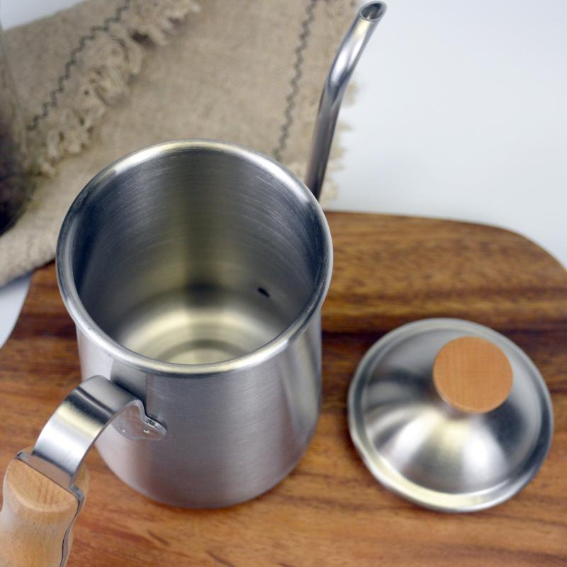 Ấm inox cán gỗ cổ ngỗng pha cà phê pour over 650ml