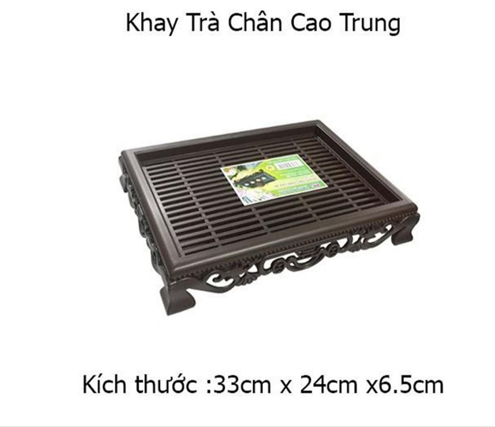 Khay trà đựng ấm chén nhựa giả gỗ cao cấp